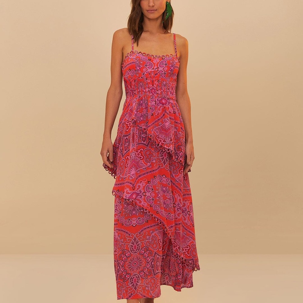 FARM Rio Pink and Red Paisley Maxi Dress